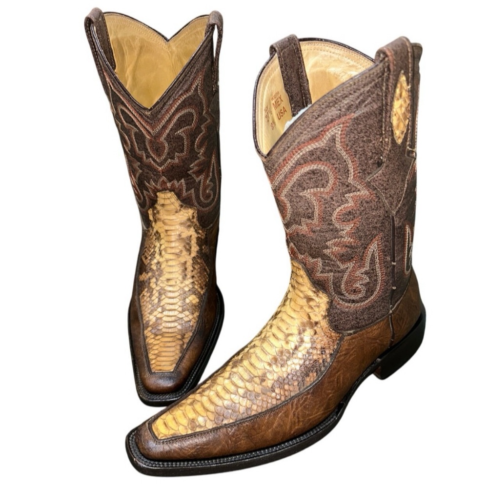 VINTAGE West Town Boots Brown and Tan Authentic Python Cowboy Boots Size 8.5